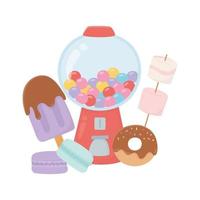 happy day, gumball machine donuts caramels cartoon vector