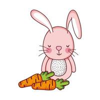 Animales lindos, conejo con zanahorias, dibujos animados, diseño de iconos aislados vector