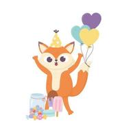 happy day, little fox with balloons caramel ice cream in stick vector