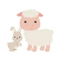 cute little sheep and rabbit animal cartoon isolated design vector