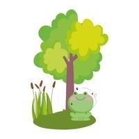 farm animals frog with flies flying tree foliage nature cartoon vector