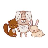 cute animals, squirrel rabbit and grass cartoon vector