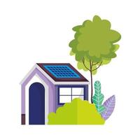 Eco amigable casa panel solar energía icono aislado árbol sostenible vector