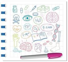 Set of medical science element doodle on notebook vector