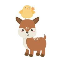 lindo pequeño ciervo y pollo diseño aislado animal de dibujos animados vector