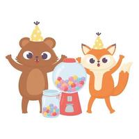 happy day, little bear with hat and sweet candies vector