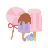 happy day, sweet ice cream in stick candy caramel cartoon vector