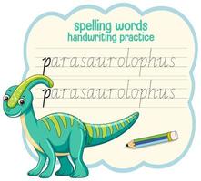 ortografía palabras dinosaurio hoja de trabajo práctica de escritura a mano vector