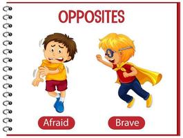 Opposite words with afraid and brave vector