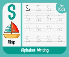 Alphabet tracing worksheet with letter and vocabulary vector