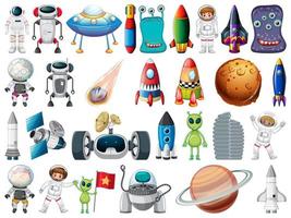 Set of space objects and elements isolated on white background vector