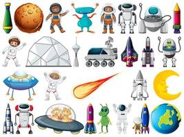 Set of space objects and elements isolated on white background vector