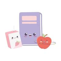 cute book apple and box juice kawaii cartoon character vector