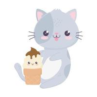 cute little cat with ice cream kawaii cartoon character vector