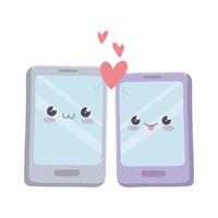 cute smartphone devices love kawaii cartoon character vector