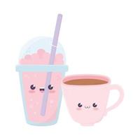 Linda taza de café y batido kawaii personaje de dibujos animados