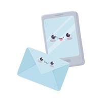 kawaii smartphone and envelope message cute cartoon isolated icon vector