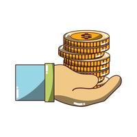 hand with coins money icon isolated design shadow vector