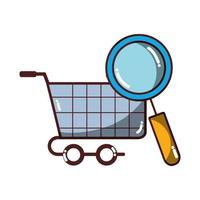 shopping cart with magnifier icon isolated design shadow vector