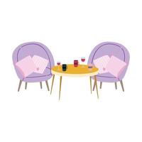 restaurant or a cafe chair cushion table with wine coffee cups vector