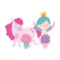 linda princesita de hadas con unicornio mágico cuento de setas dibujos animados vector