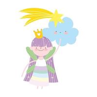 pequeña princesa de hadas estrella fugaz nubes cuento dibujos animados vector