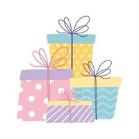 happy birthday wrapped gift boxes celebration cartoon isolated design icon vector