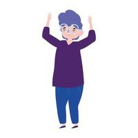 young man hands up cartoon character isolated design icon vector