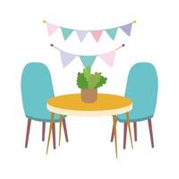 table chairs with plant and decoration design icon vector