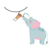 cute animals elephant and hanging monkey cartoon isolated icon design white background vector
