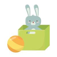 juguetes para niños lindo conejo en caja y bola objeto divertido dibujos animados vector