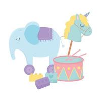 kids toys elephant drum horse and blocks object amusing cartoon vector