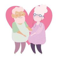 feliz día de los abuelos, abuelo y abuela juntos corazón amor dibujos animados vector