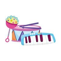 toys object for small kids to play cartoon, robot drum piano and rattle vector