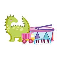 toys object for small kids to play cartoon, dinosaur drum truck and piano vector