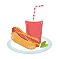 comida rápida hot dog y refresco vector