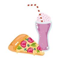 Menú de comida rápida pizza y batido. vector