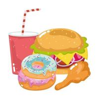 fast food burger donuts chicken and soda vector