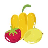 menú de ingredientes de alimentos dibujos animados frescos pimiento amarillo tomate y limón vector