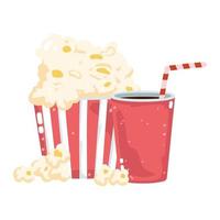 fast food popcorn and disposable cup with soda vector