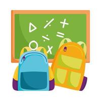 back to school, backpacks and chalkboard elementary education cartoon vector