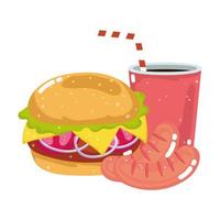 comida rápida, hamburguesa, salchicha, y, soda vector