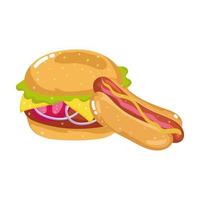 hamburguesa de comida rápida y hotdog vector