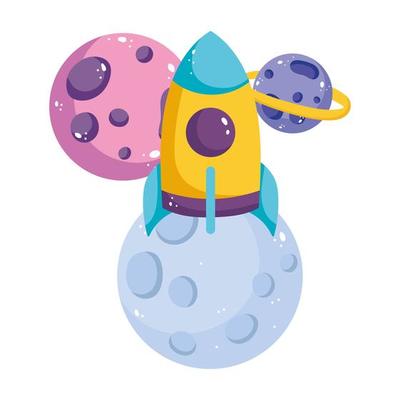 cartoon flying rocket and planets solar system galaxy