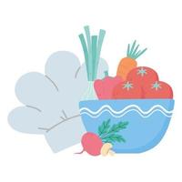 food fresh tomatoes carrot and chef hat isolated icon design white background vector