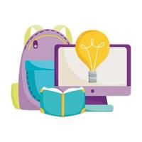 back to school, computer book backpack idea elementary education cartoon vector