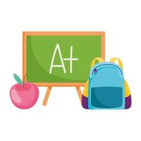 back to school, blackboard backpack and apple elementary education cartoon vector