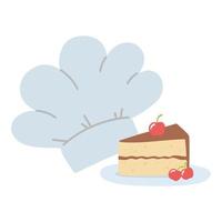 chef hat and slice cake with fruits isolated icon design white background vector