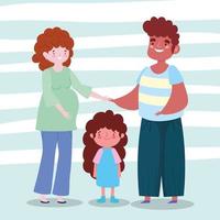 family pregnant woman father and daughter together cartoon character vector