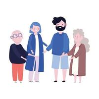 abuelos familiares y padres juntos miembro personaje de dibujos animados vector